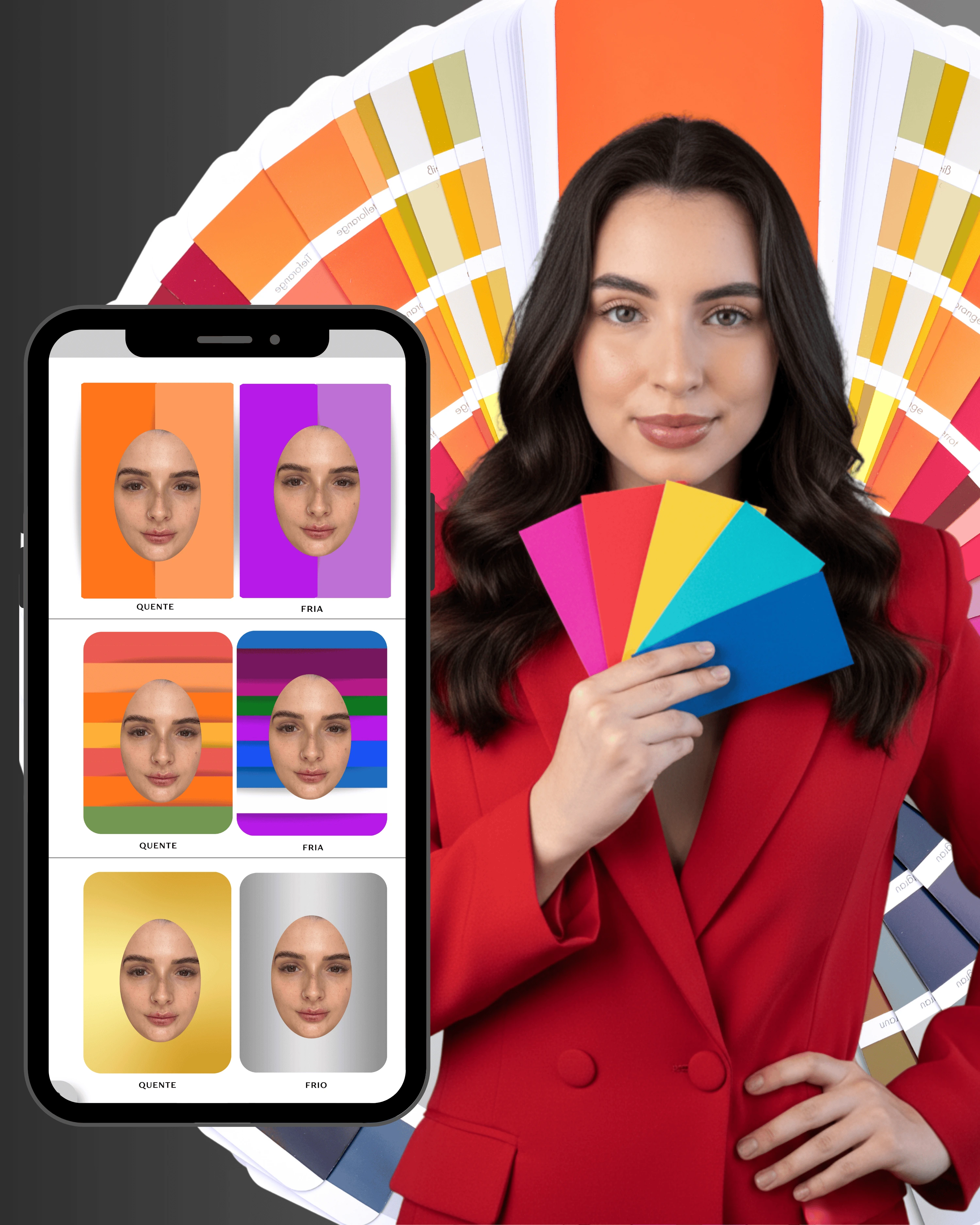Foto de Isabela Batista segurando paleta de cores